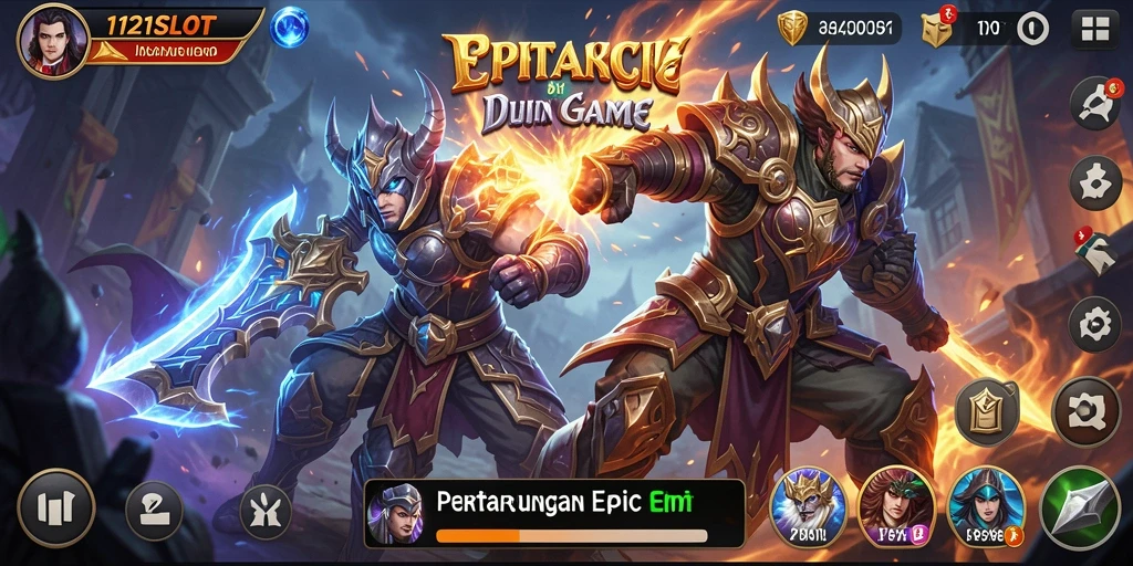 Screenshot gameplay seru 1121SLOT dengan pertarungan karakter yang mendebarkan.
