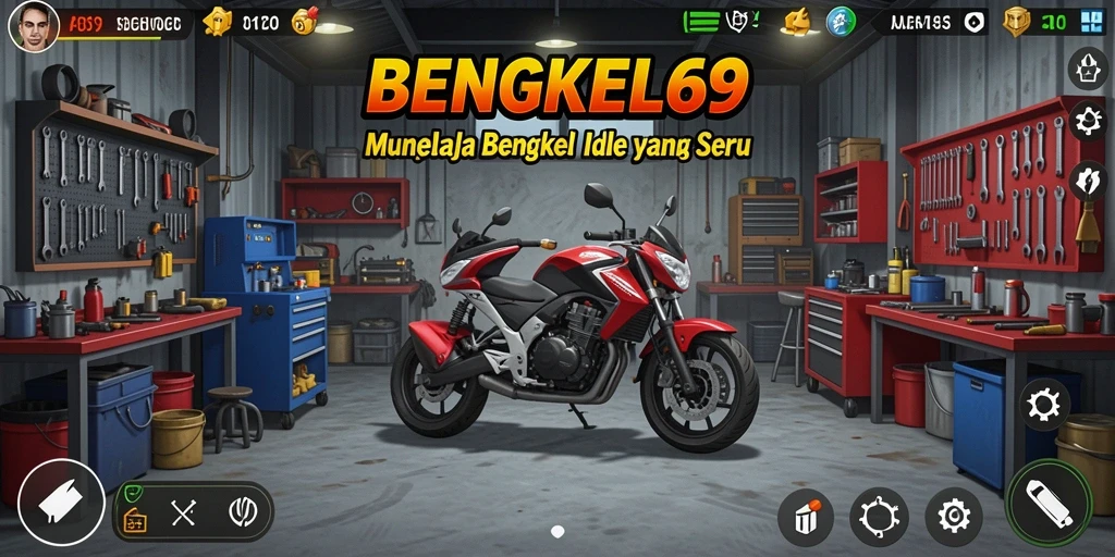 Screenshot gameplay BENGKEL69 yang menampilkan aktivitas di bengkel.