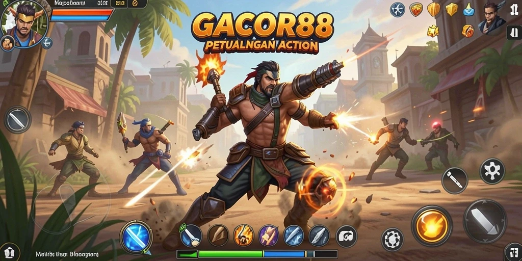 Tampilan gameplay GACOR88 menampilkan aksi mendebarkan dan karakter unik.