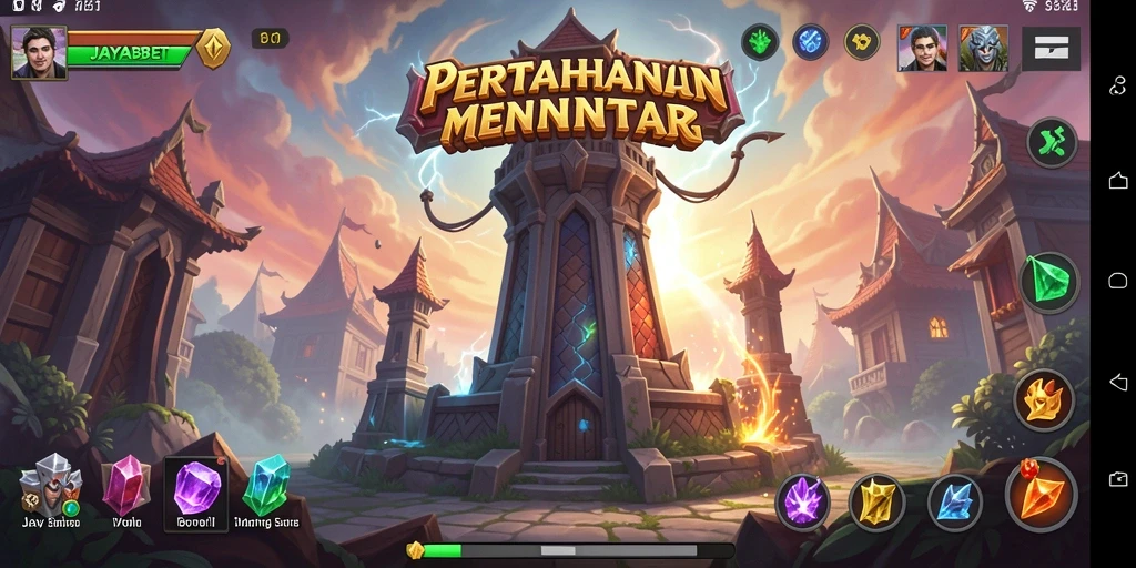 Tangkapan layar gameplay JAYABET yang menggambarkan menara dan musuh.