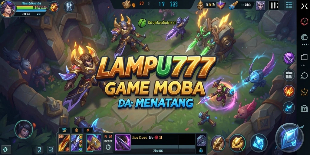 Screenshot LAMPU777 menampilkan pertarungan seru di arena MOBA.