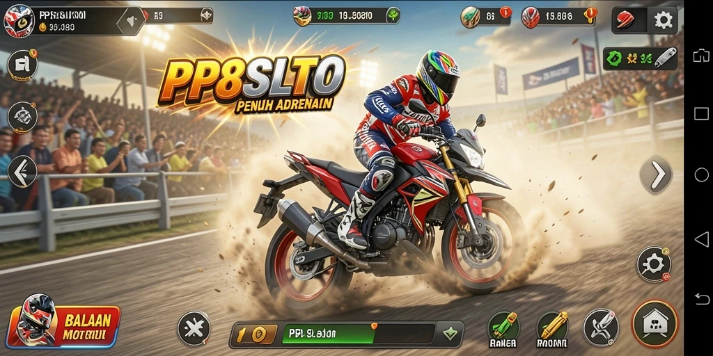 Tampilan gameplay seru dalam balapan motor PP8SLOT.