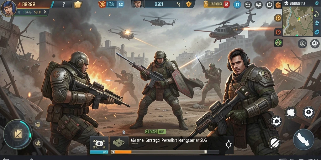 Screenshot game SLG RR89 menampilkan pertempuran strategis yang seru.
