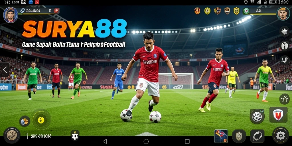 Tampilan gameplay sepak bola yang menarik dan mendebarkan.