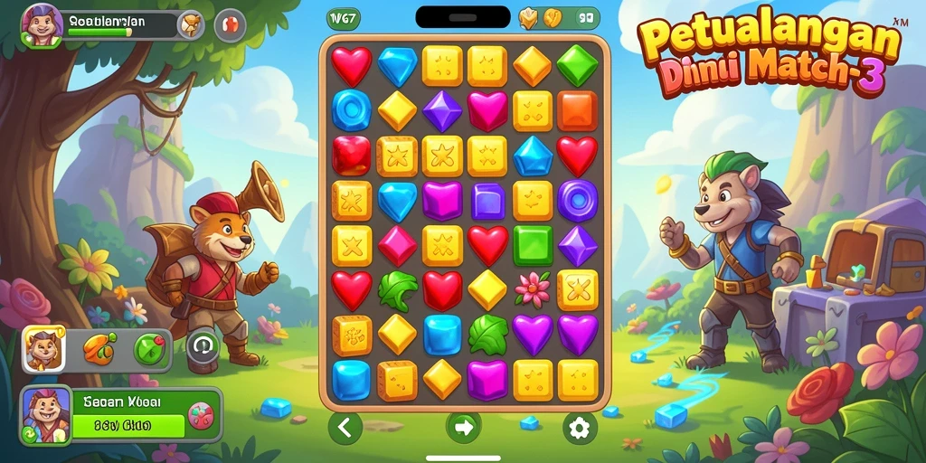 Tampilan gameplay W67 dengan aksi Match-3 yang menarik.